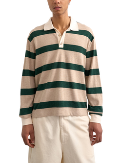 Topman Stripe Rugby Shirt, Stone & Green, Stone & Green