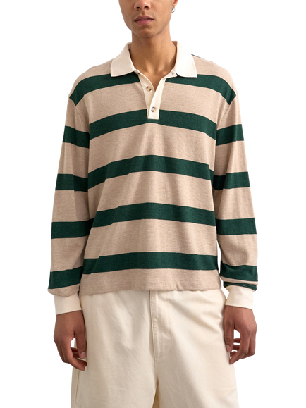 Topman Stripe Rugby Shirt, Stone & Green, Stone & Green