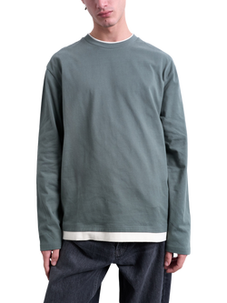 Topman Cotton Long Sleeve Crew Neck T-Shirt, Sage & Cream