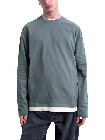 Topman Cotton Long Sleeve Crew Neck T-Shirt, Sage & Cream