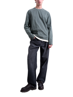 Topman Cotton Long Sleeve Crew Neck T-Shirt - view 2, Sage & Cream