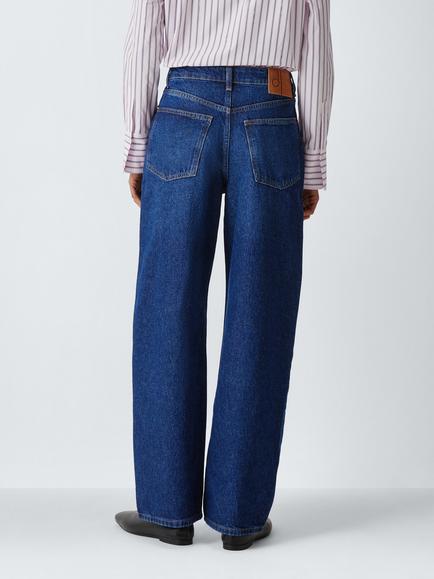 John Lewis High Waist Wide Leg Jeans - view 2, Deep Blue