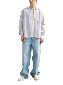 Topman Acid Wash Cotton Regular Fit Stripe Shirt, Blue - view 2, Blue