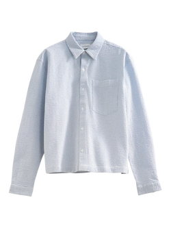 Topman Relaxed Fit Cropped Seersucker Shirt, Light Blue