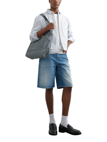 Topman Relaxed Fit Cropped Seersucker Shirt, Light Blue