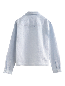 Topman Relaxed Fit Cropped Seersucker Shirt - view 2, Light Blue