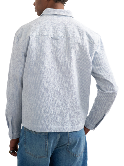 Topman Relaxed Fit Cropped Seersucker Shirt - view 2, Light Blue