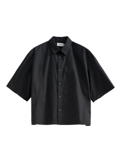 Topman Cropped Short Sleeve Cotton Poplin Shirt, Black
