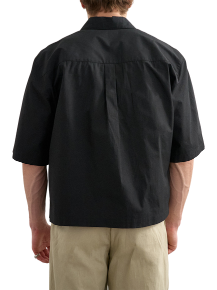 Topman Cropped Short Sleeve Cotton Poplin Shirt - view 2, Black