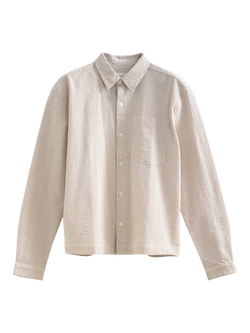 Topman Relaxed Fit Cropped Seersucker Shirt, Stone