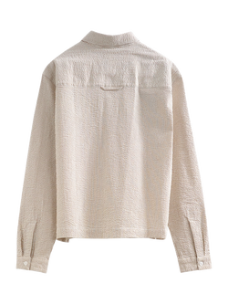 Topman Relaxed Fit Cropped Seersucker Shirt - view 2, Stone