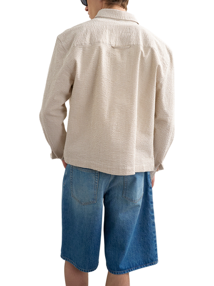 Topman Relaxed Fit Cropped Seersucker Shirt - view 2, Stone