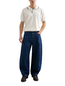 Topman Cotton Regular Fit Rib Knit Polo Shirt, White, White