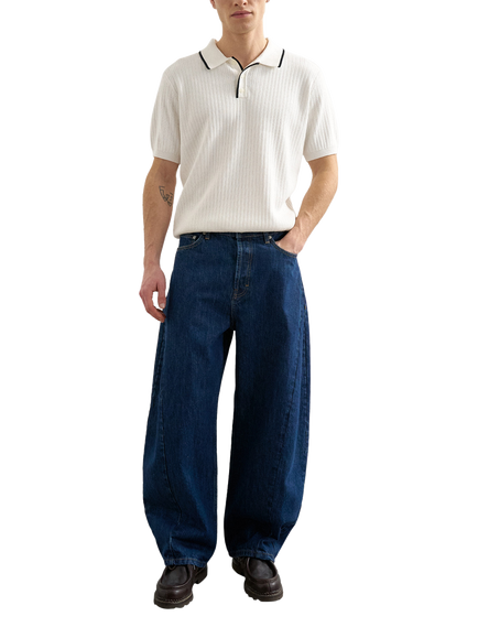 Topman Cotton Regular Fit Rib Knit Polo Shirt, White, White
