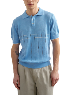 Topman Pointelle Knitted Polo Top, Light Blue, Light Blue
