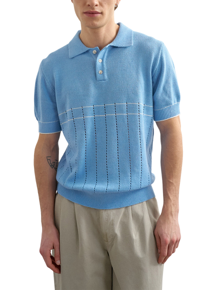 Topman Pointelle Knitted Polo Top, Light Blue, Light Blue