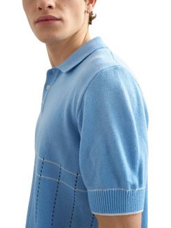 Topman Pointelle Knitted Polo Top, Light Blue - view 2, Light Blue