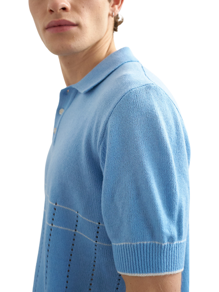 Topman Pointelle Knitted Polo Top, Light Blue - view 2, Light Blue