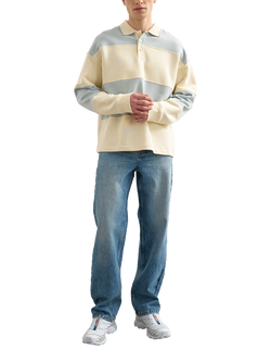 Topman Rugby Stripe Cotton Sweatshirt, Blue/Cream, Blue / Cream