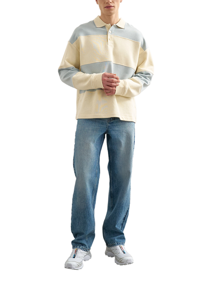 Topman Rugby Stripe Cotton Sweatshirt, Blue/Cream, Blue / Cream