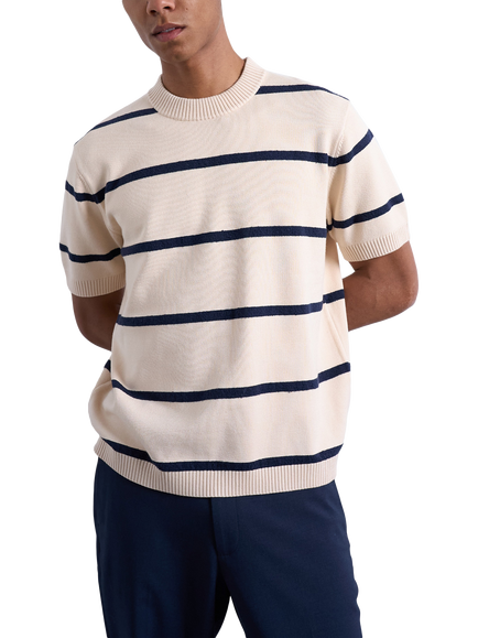 Topman Regular Fit Short Sleeve Stripe Knit T-Shirt, Ecru