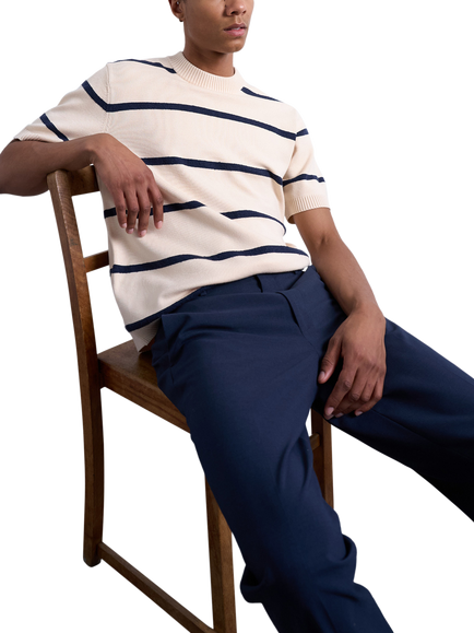 Topman Regular Fit Short Sleeve Stripe Knit T-Shirt - view 2, Ecru