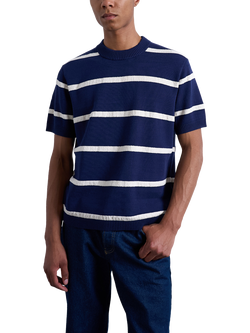 Topman Regular Fit Short Sleeve Stripe Knit T-Shirt, Navy