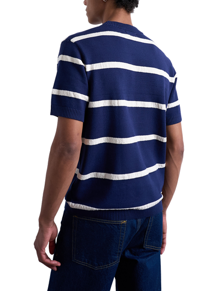 Topman Regular Fit Short Sleeve Stripe Knit T-Shirt - view 2, Navy