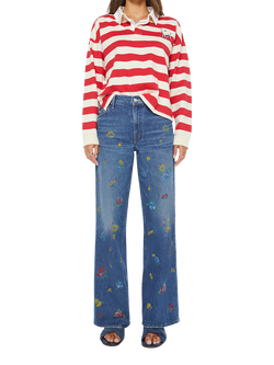 MOTHER Boxy Stripe Rugby Shirt, Red/White, Red/White