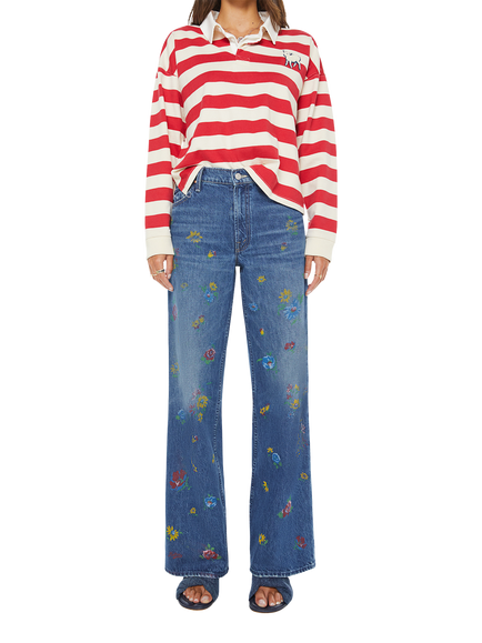 MOTHER Boxy Stripe Rugby Shirt, Red/White, Red/White