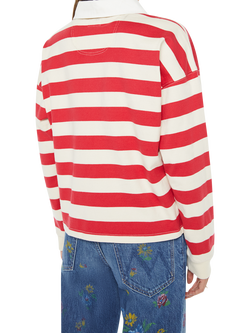 MOTHER Boxy Stripe Rugby Shirt, Red/White - view 2, Red/White