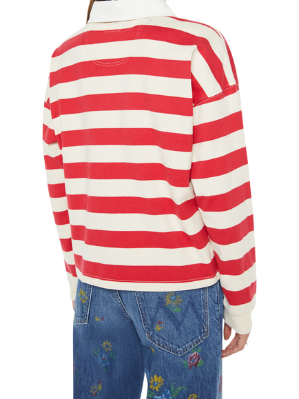 MOTHER Boxy Stripe Rugby Shirt, Red/White - view 2, Red/White