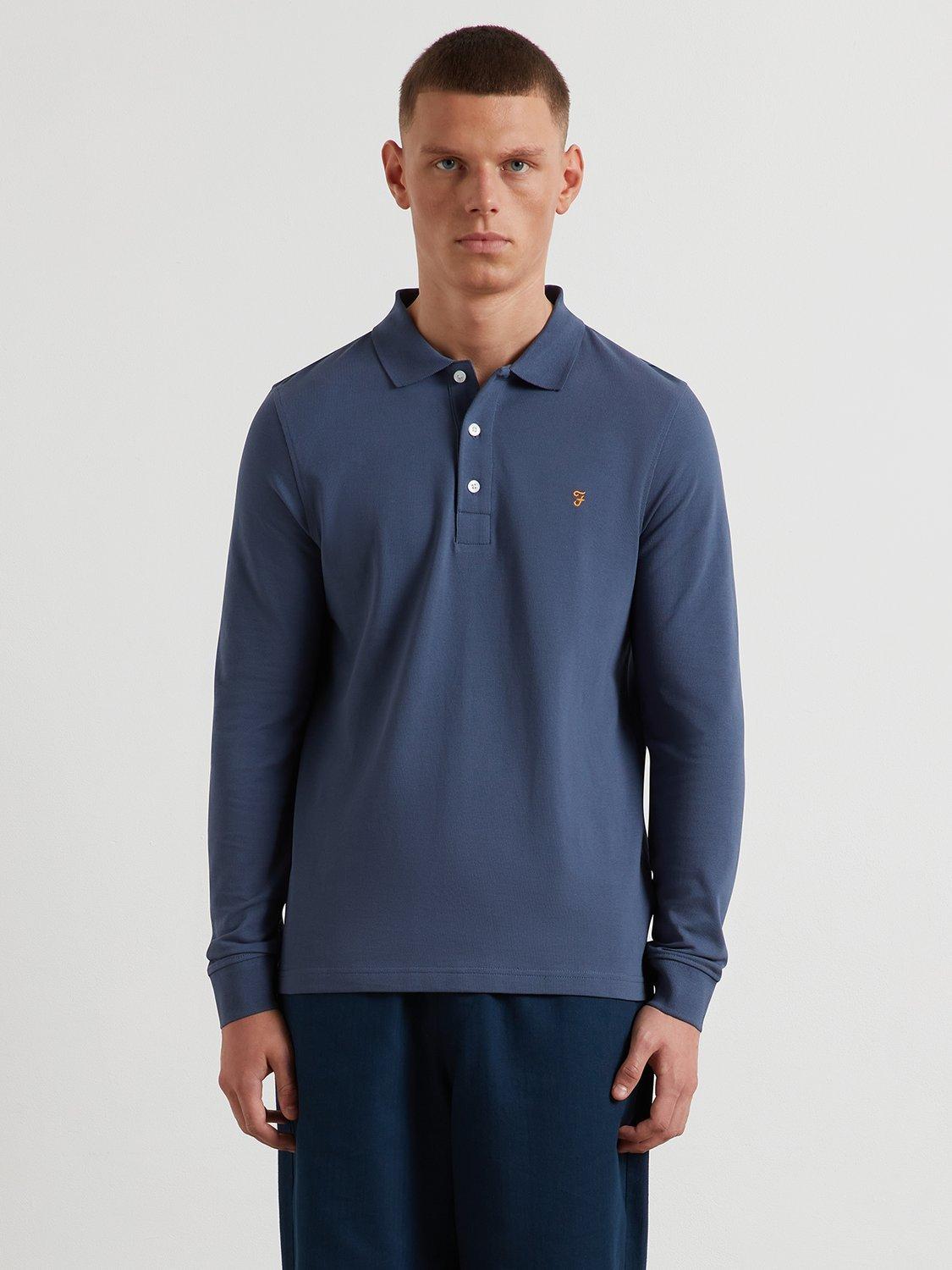 Product image 1 of 5, which shows Farah Blanes Long Sleeve Polo Top, River Bed, L