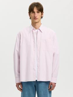Selected Regular Fit Stripe Cotton Shirt, Pale Dogwood, Pale Dogwood