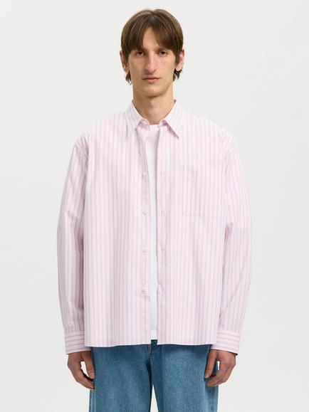 Selected Regular Fit Stripe Cotton Shirt, Pale Dogwood, Pale Dogwood