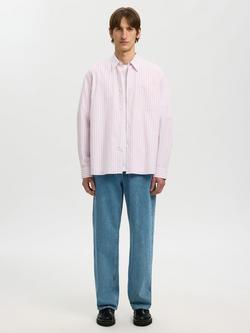 Selected Regular Fit Stripe Cotton Shirt, Pale Dogwood - view 2, Pale Dogwood