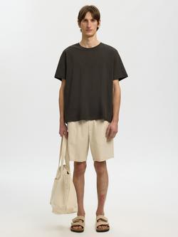 Selected Crew Neck Cotton T-Shirt, Peat, Peat