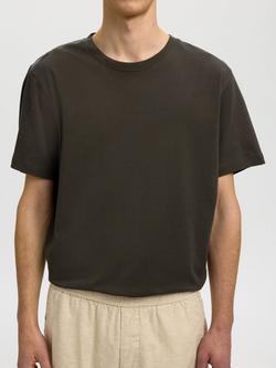 Selected Crew Neck Cotton T-Shirt, Peat - view 2, Peat