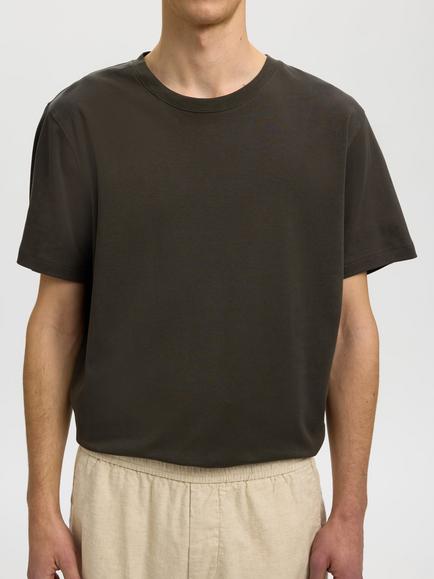 Selected Crew Neck Cotton T-Shirt, Peat - view 2, Peat