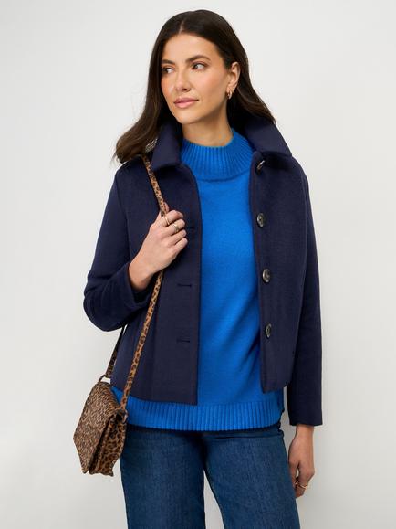 Crew Clothing Wool Blend Short Jacket, Navy, Navy