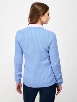 Crew Clothing Heritage V-Neck Cable Knit Jumper, Bright Pink - view 2, Ocean Blue