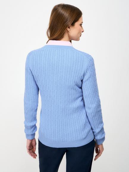 Crew Clothing Heritage V-Neck Cable Knit Jumper, Light Blue - view 2, Light Blue