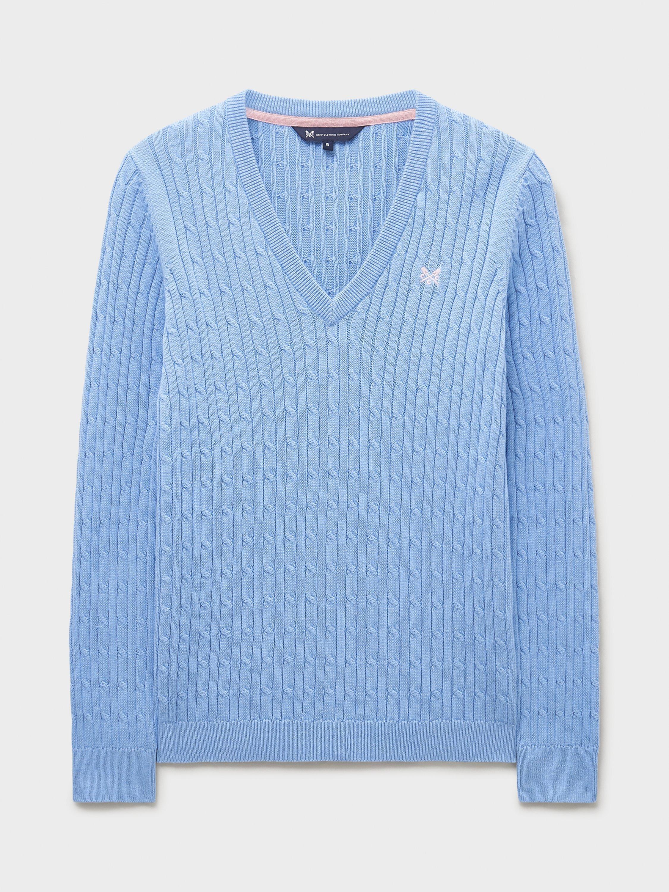 Crew Clothing Heritage V-Neck Cable Knit Jumper, Light Blue