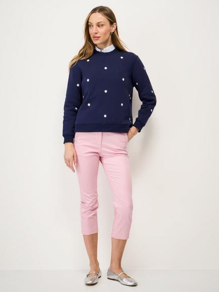 Crew Clothing Embroidered Daises Sweatshirt, Navy Blue, Navy Blue