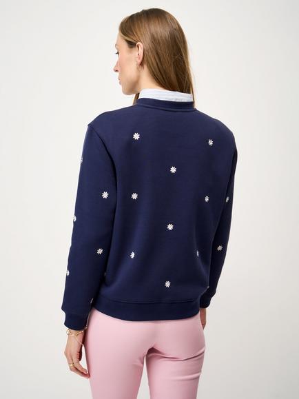 Crew Clothing Embroidered Daises Sweatshirt, Navy Blue - view 2, Navy Blue