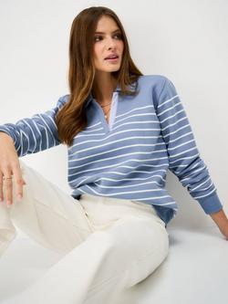 Crew Clothing Sandy Flip Collar Stripe Sweatshirt, Airforce Blue, Airforce Blue