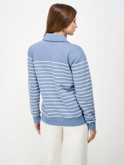 Crew Clothing Sandy Flip Collar Stripe Sweatshirt, Airforce Blue - view 2, Airforce Blue