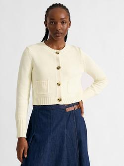 Albaray Cropped Horn Effect Button Cardigan, Cream, Cream