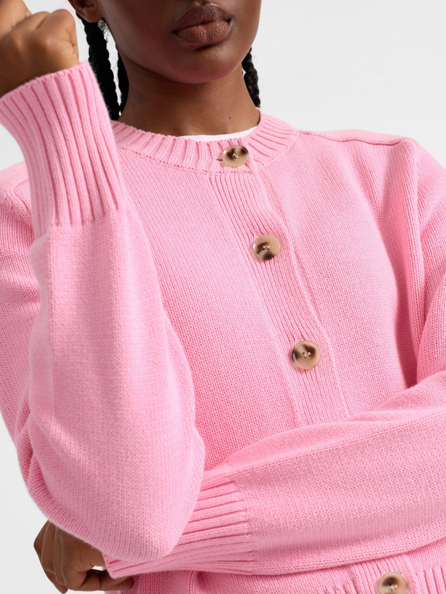 Product image 3 of 4, which shows Albaray Crew Neck Horn Effect Button Cardigan, Pink, 8
