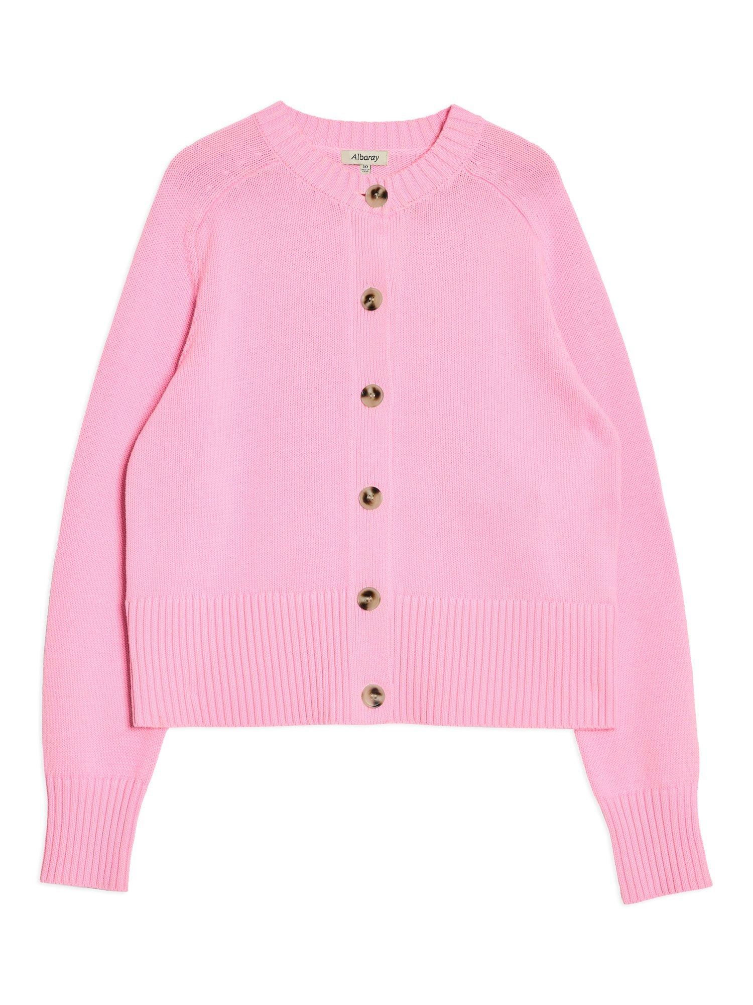 Product image 4 of 4, which shows Albaray Crew Neck Horn Effect Button Cardigan, Pink, 8